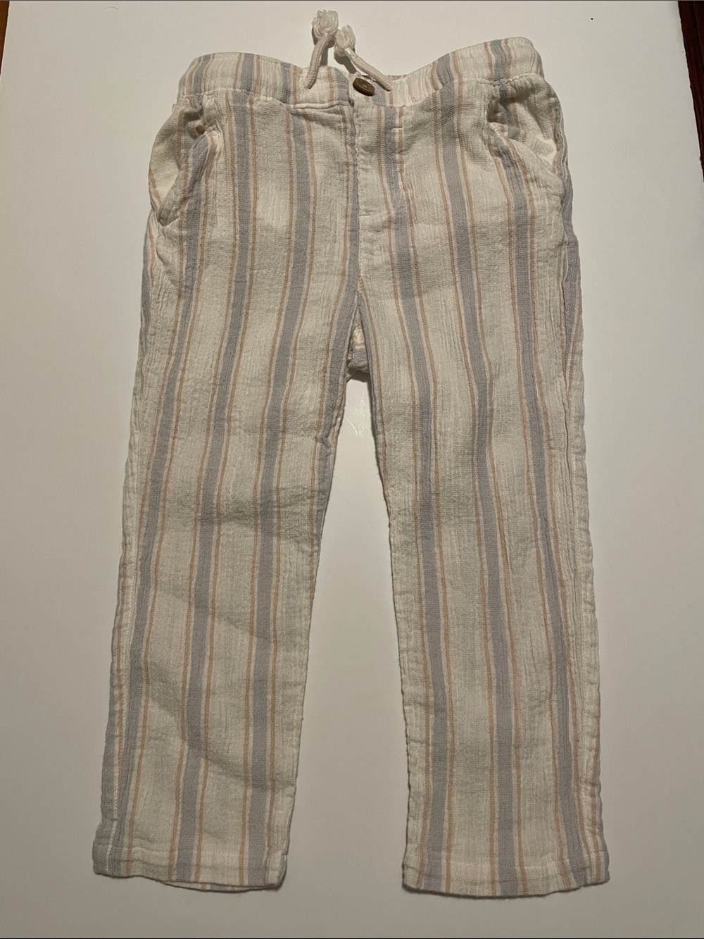 Little Co Toddler Girl 4T Pull Up 100% Cotton Stripe Pants Drawstring Waist